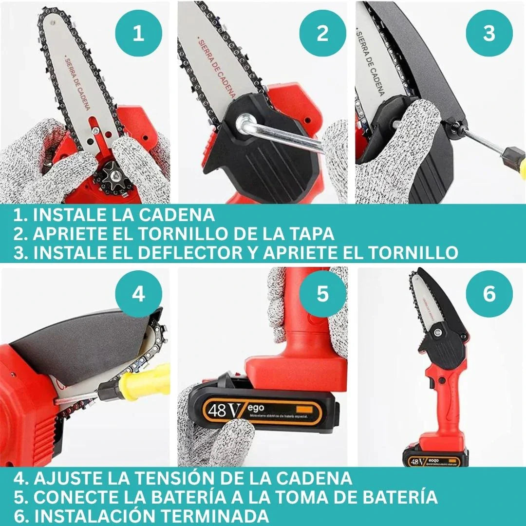 CortaMax™ | Mini Motosierra Eléctrica Portátil 48V | + 1 Batería + Maleta GRATIS
