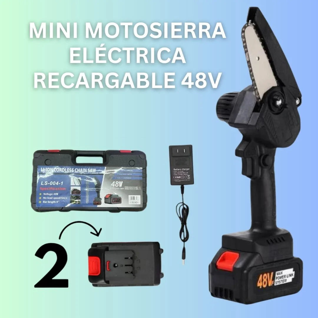 CortaMax™ | Mini Motosierra Eléctrica Portátil 48V | + 1 Batería + Maleta GRATIS