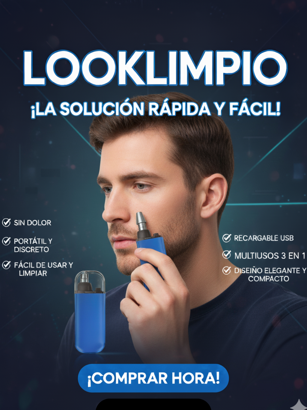 ✨ LookLimpio® - 3 en 1 Cortapelos de Nariz, Orejas y Cejas Recargable y Portátil💈